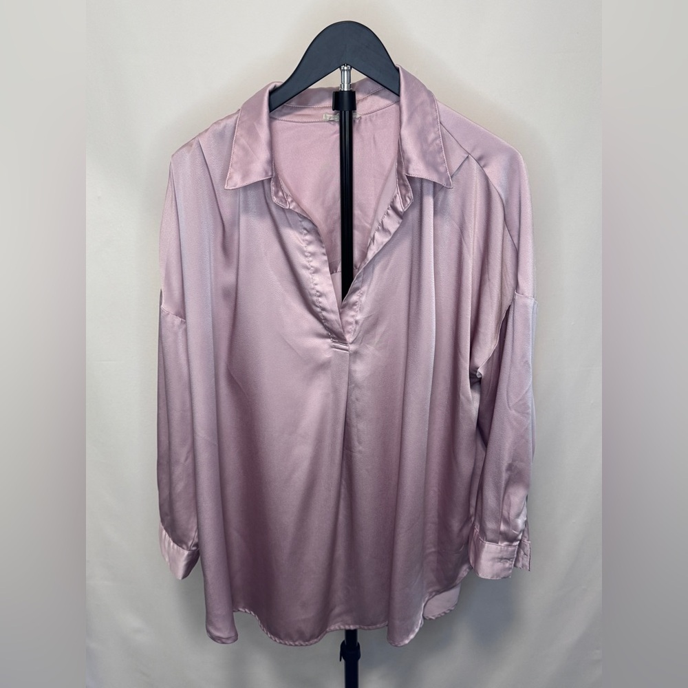 eesome Dusty Pink Satin V-Neck Blouse
